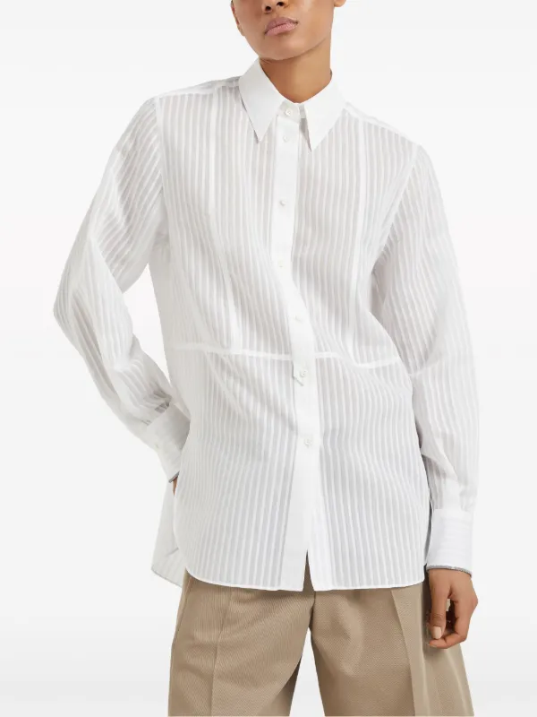 Brunello Cucinelli Striped cotton-silk Shirt | White | FARFETCH