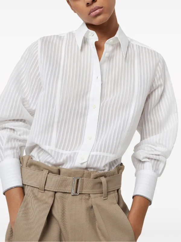 Brunello Cucinelli Striped cotton-silk Shirt | White | FARFETCH