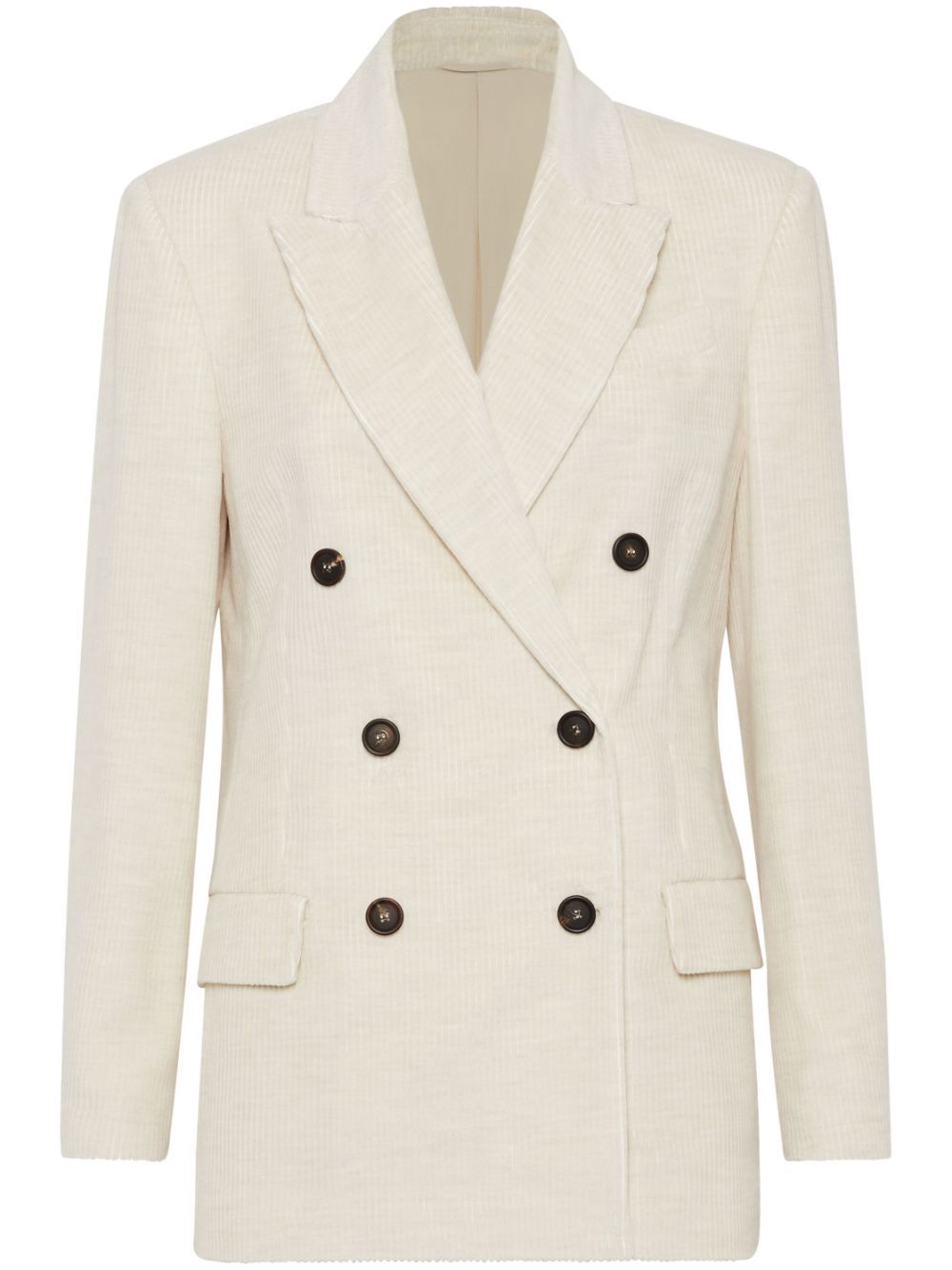 Shop Brunello Cucinelli Corduroy Double-breasted Blazer In White