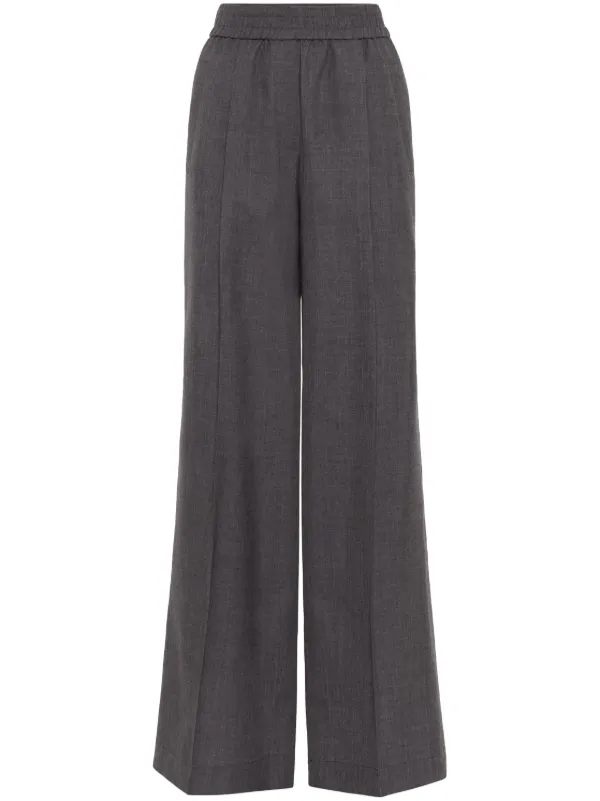 Brunello Cucinelli Pleated Wide-leg Trousers in Grey