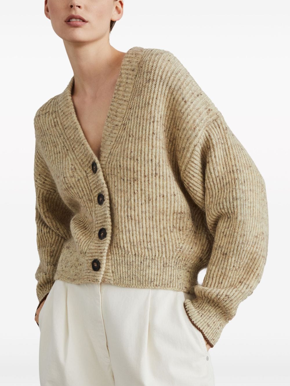 Shop Brunello Cucinelli Mélange Wool-blend Cardigan In Neutrals