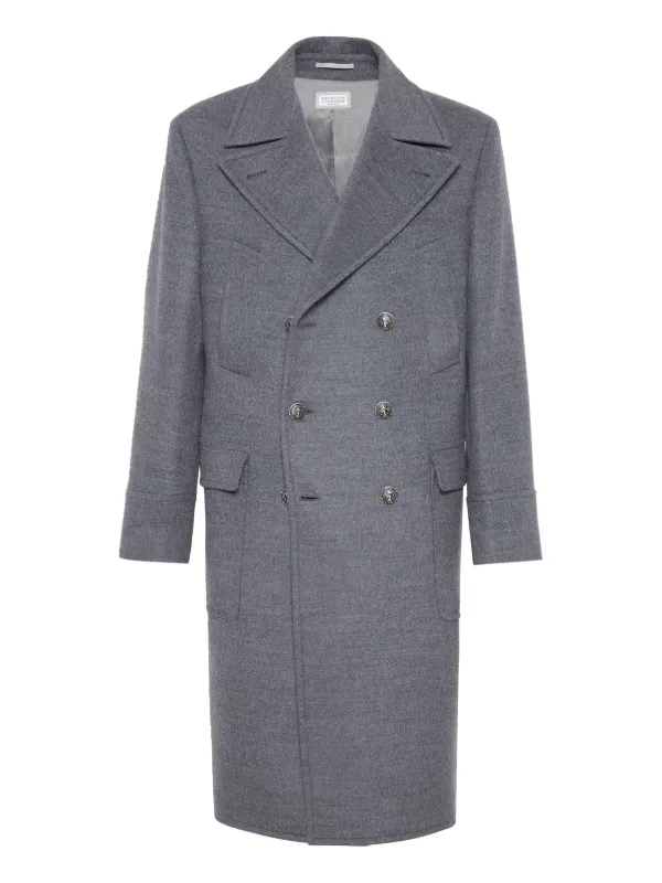 BRUNELLO CUCINELLI グレー コート Virgin wool flannel down coat for Woman in Dark Grey | Brunello