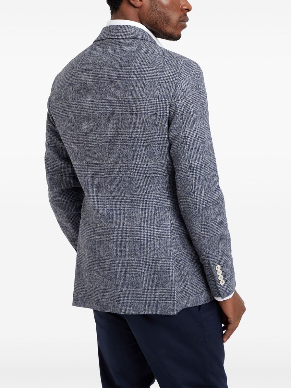 Shop Brunello Cucinelli Single-breasted Checked Blazer In Blue