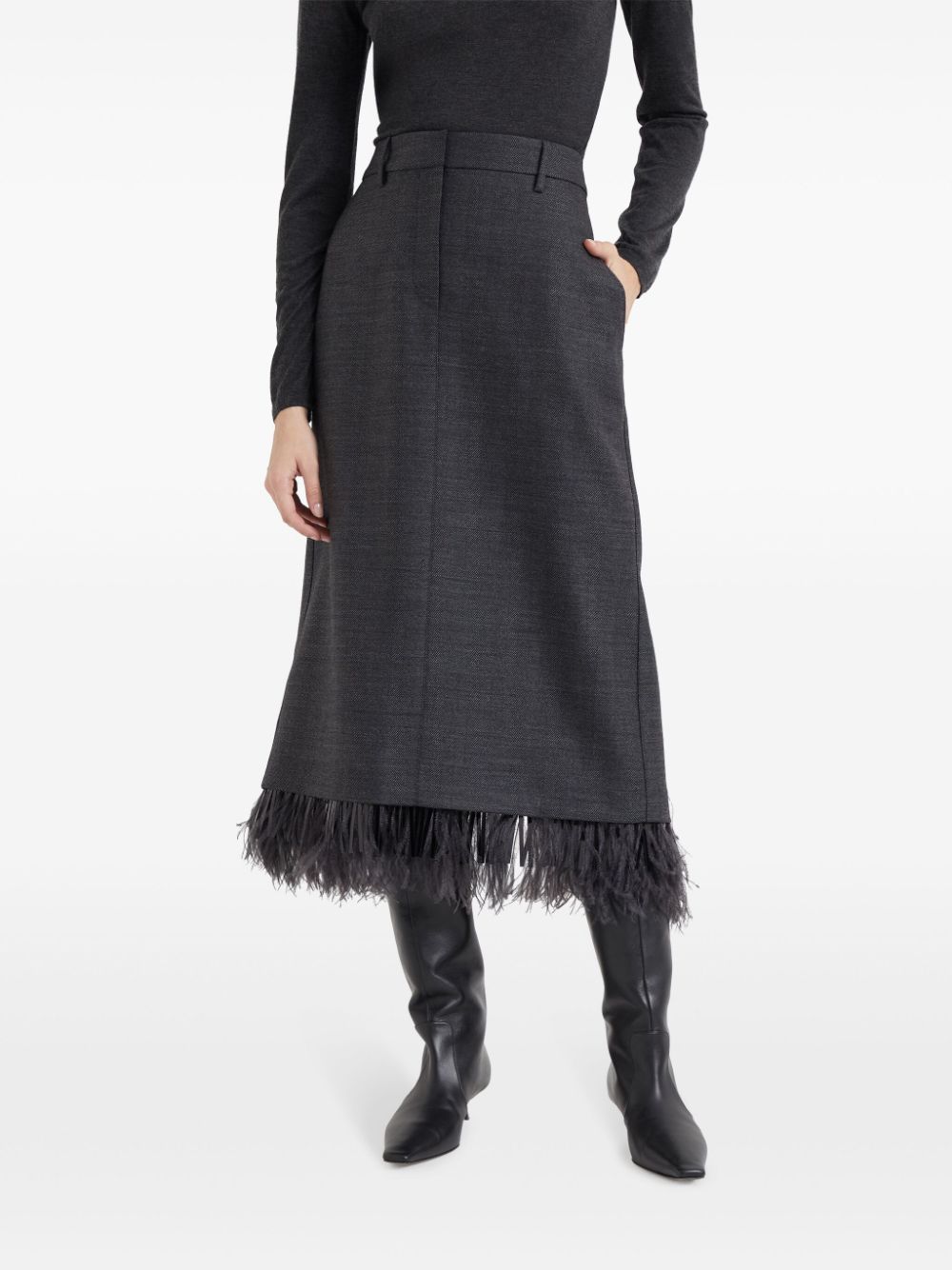 How to get Brunello Cucinelli feather-trimmed wool skirt Women