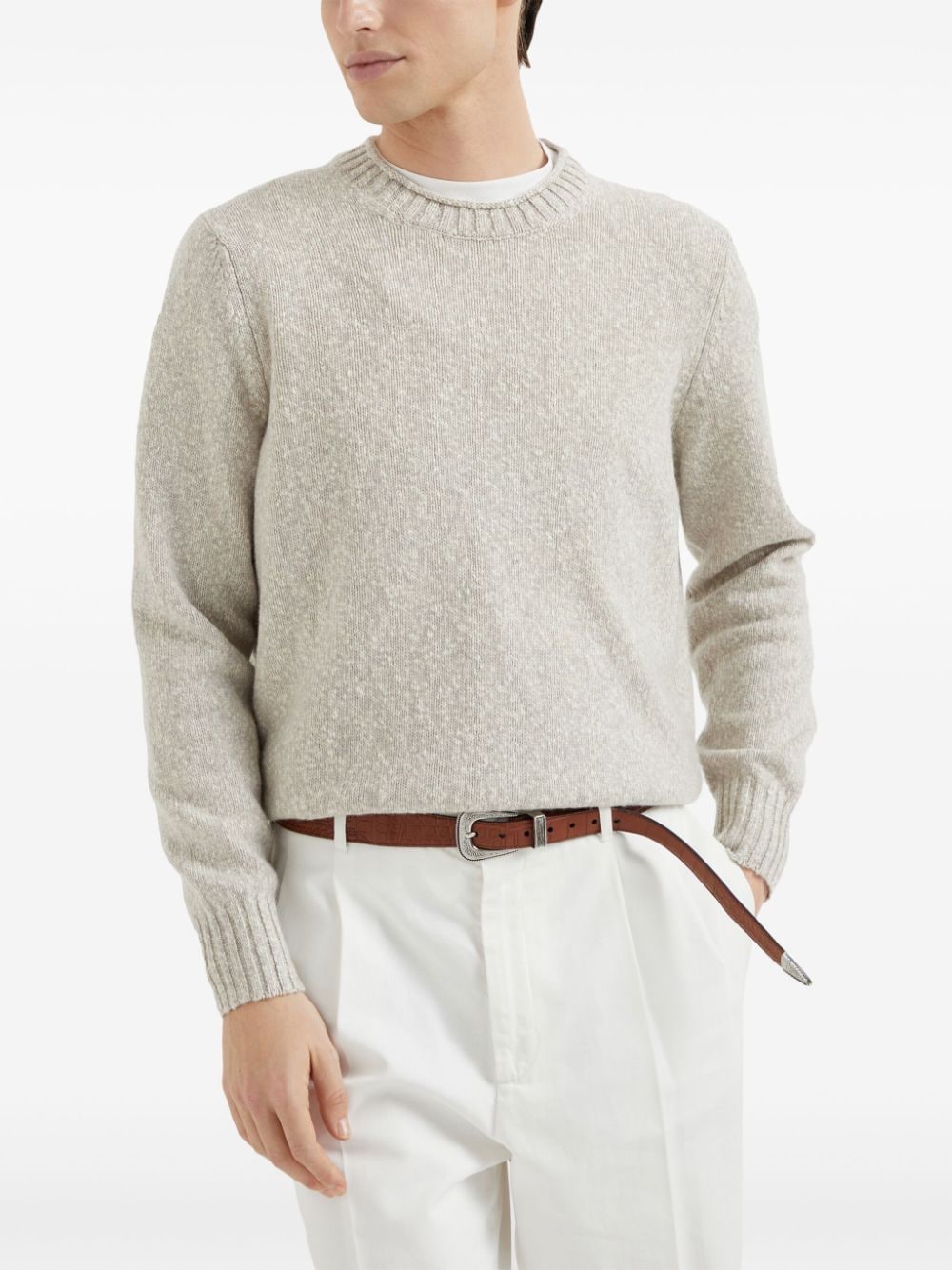 Shop Brunello Cucinelli Crew-neck Mélange Jumper In White