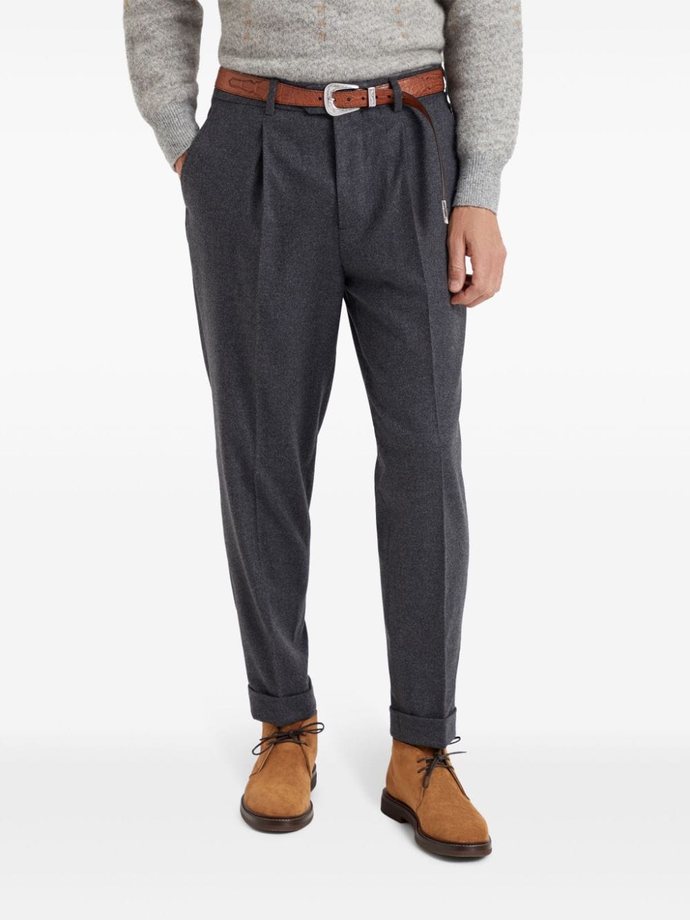 Shop Brunello Cucinelli Tapered-leg Trousers In Blue