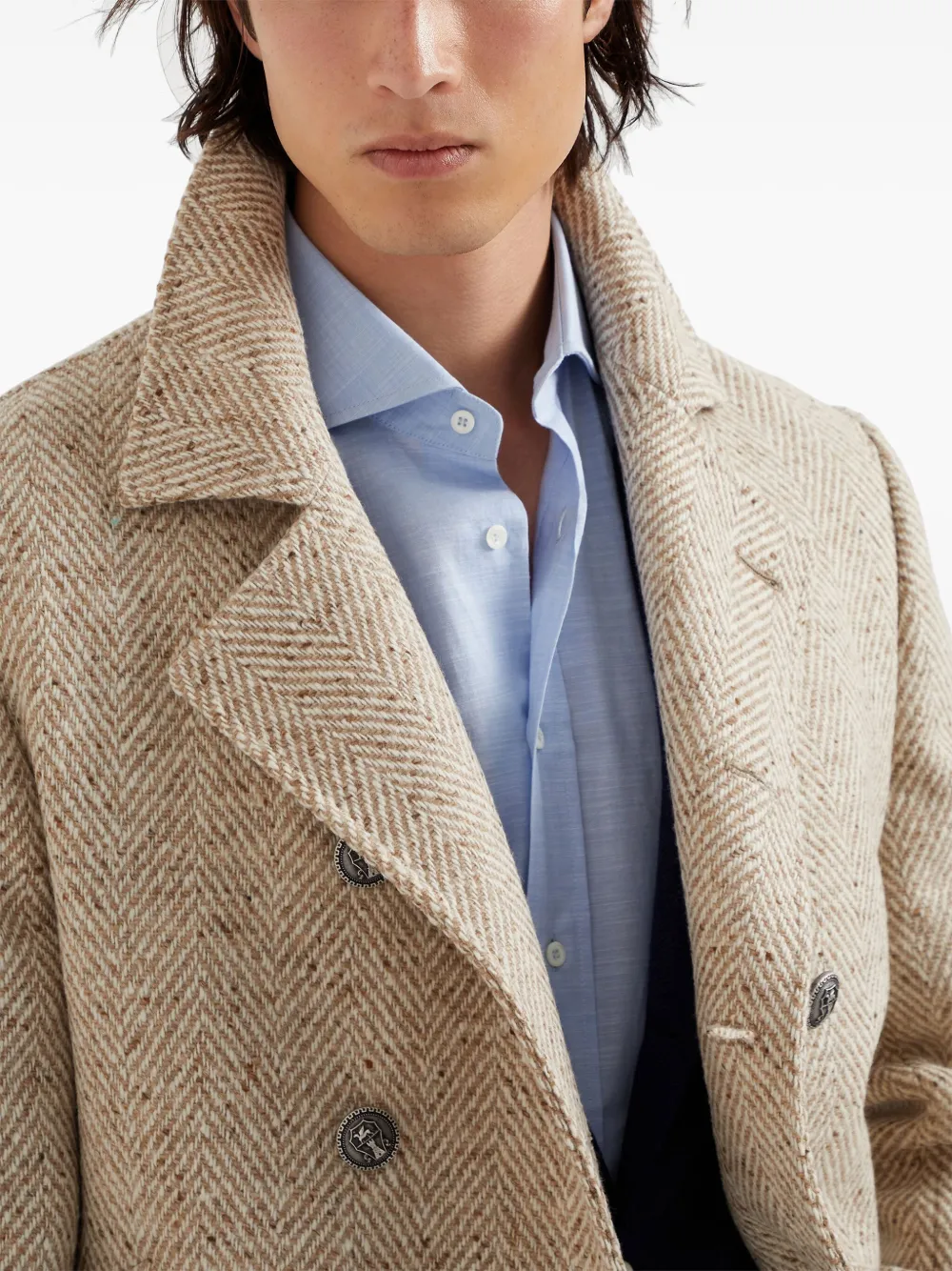 Brunello Cucinelli herringbone wool peacoat Men