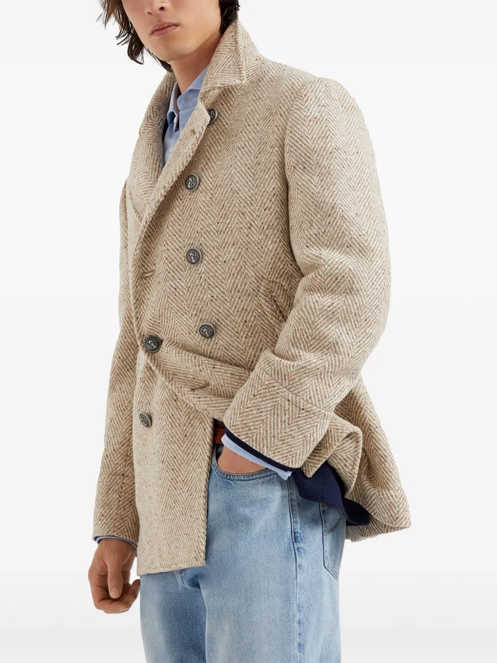 Brunello Cucinelli herringbone wool peacoat Men