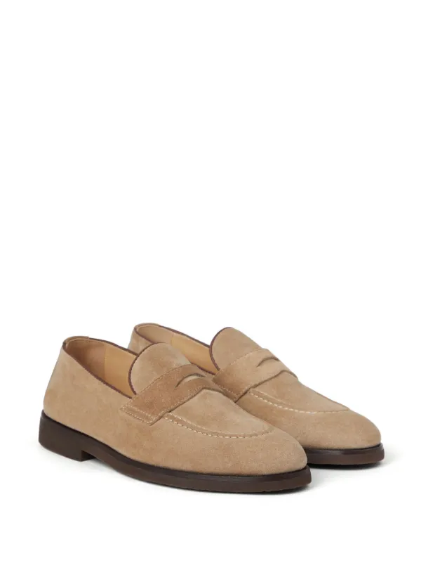 ローファー・オックスフォード BRUNELLO CUCINELLI SUEDE PENNY SAIL LOAFER WITH SHINY AGLETS Brunello Cucinelli penny-slot Suede Loafers | Neutrals