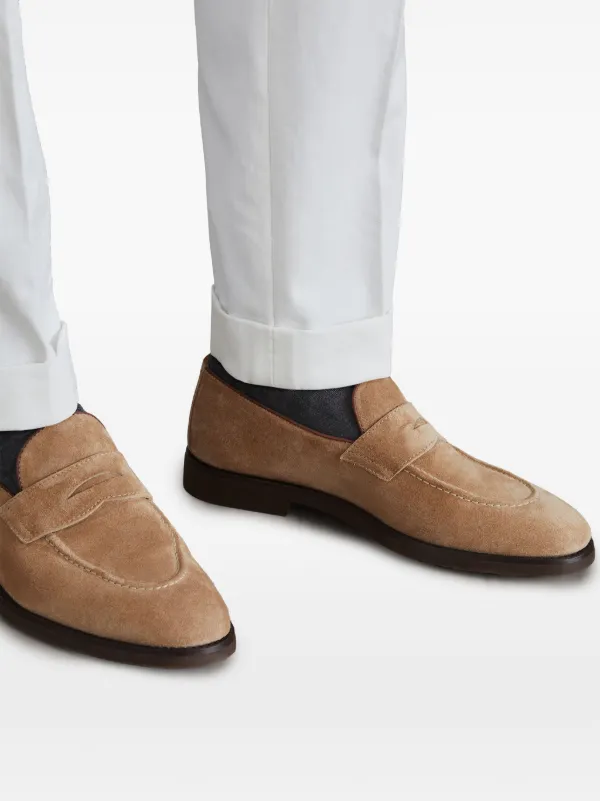 ローファー・オックスフォード BRUNELLO CUCINELLI SUEDE PENNY SAIL LOAFER WITH SHINY AGLETS Brunello Cucinelli penny-slot Suede Loafers | Neutrals