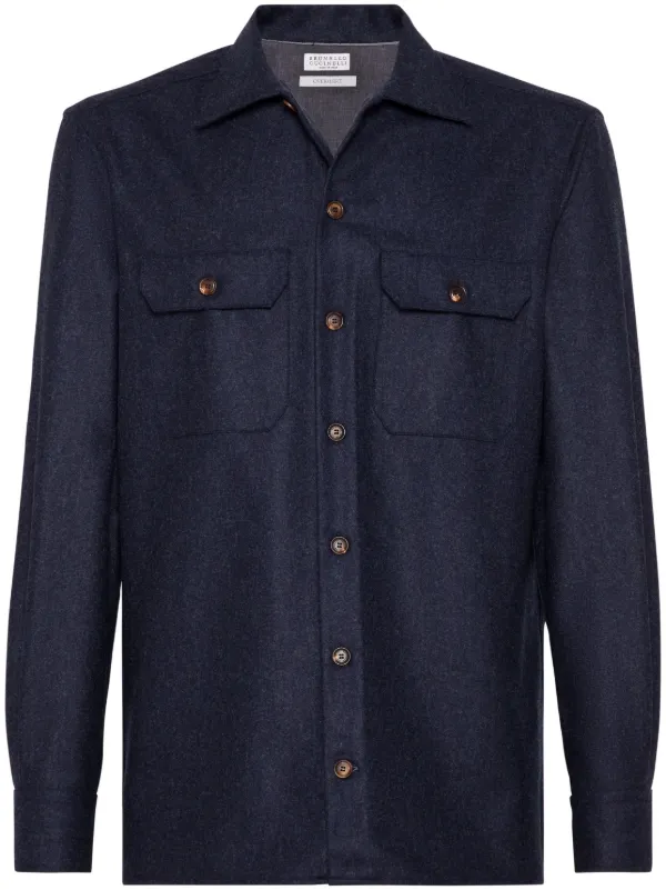 BRUNELLO CUCINELLI シャツ 長袖 Brunello Cucinelli long-sleeve Flannel Overshirt | Blue