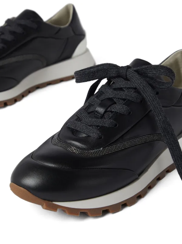 Brunello Cucinelli Monili-chain Leather Sneakers | Black