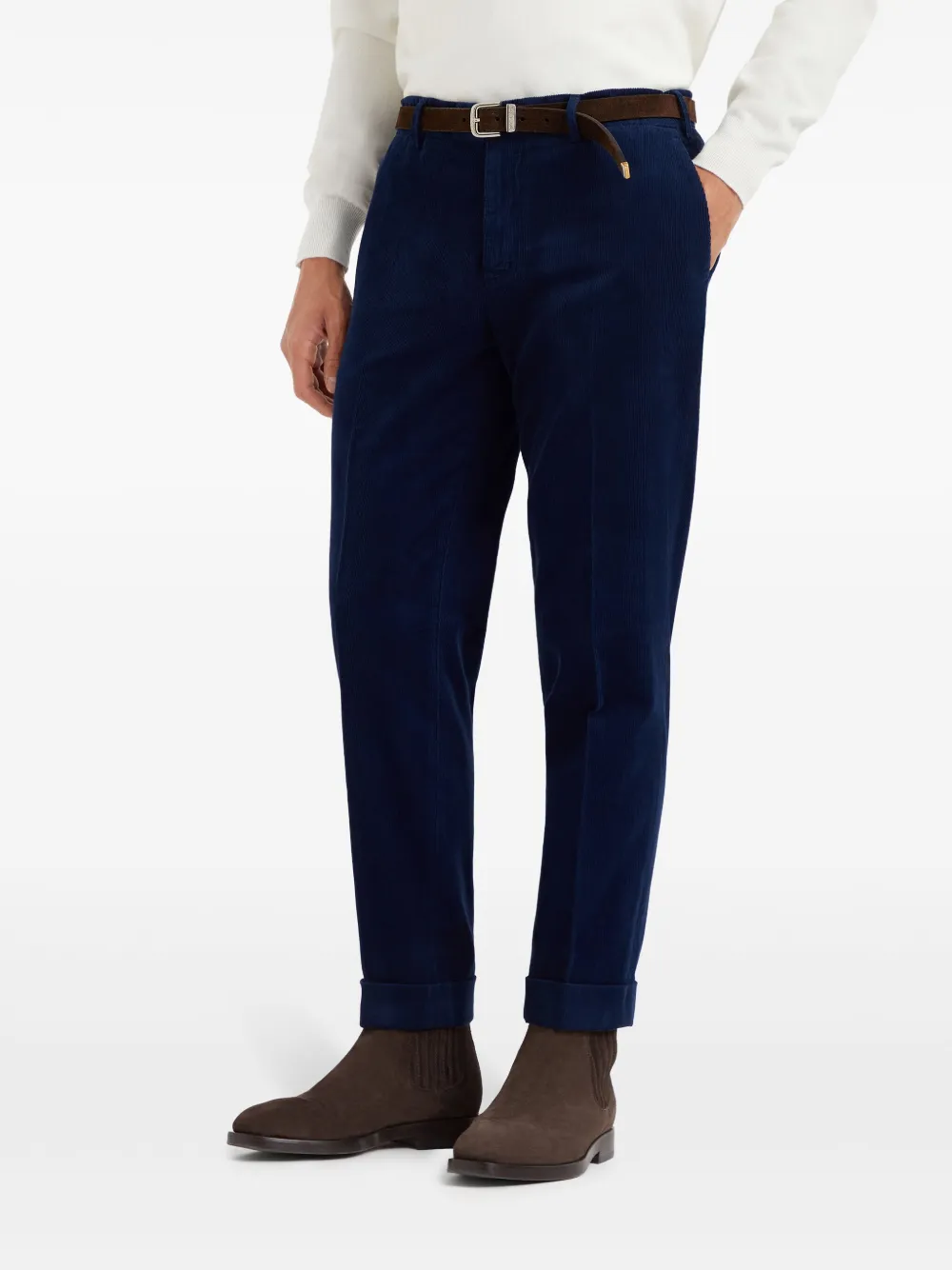Brunello Cucinelli Ribfluwelen chino Blauw