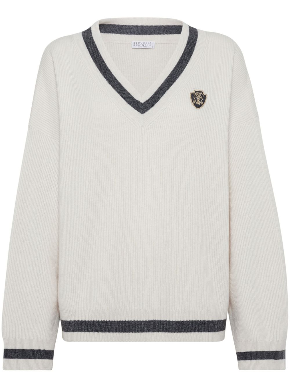 Brunello Cucinelli logo-patch sweater - White