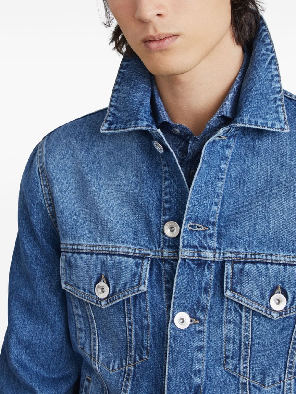 Shop Brunello Cucinelli Spread-collar Denim Jacket In Blue