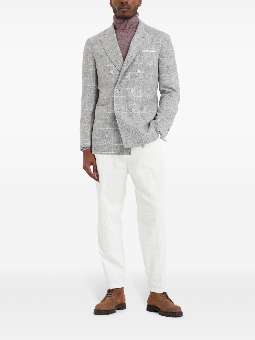 Shop Brunello Cucinelli Single-breasted Checked Blazer In White