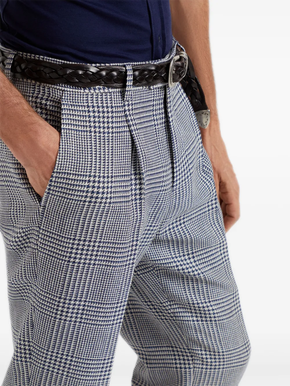 Brunello Cucinelli Geruite broek met toelopende pijpen Blauw