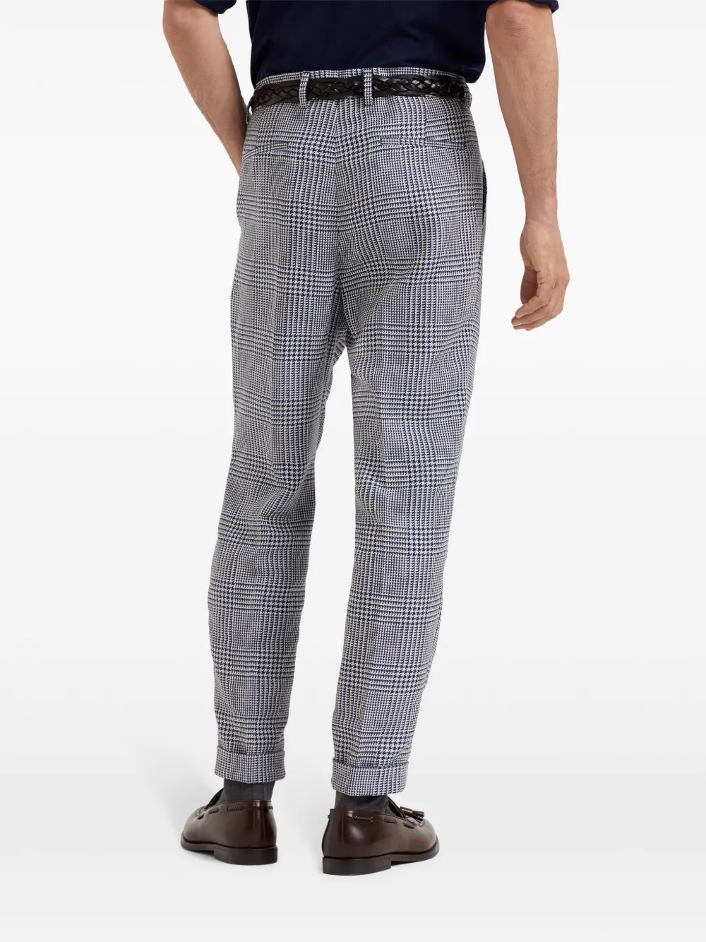 Brunello Cucinelli Geruite broek met toelopende pijpen Blauw
