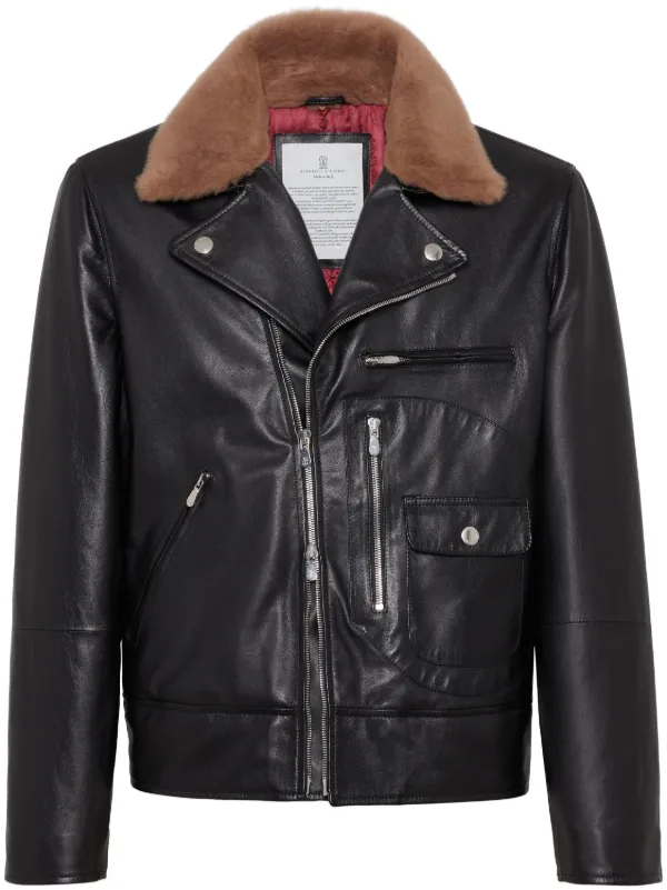 Brunello Cucinelli Padded Leather Biker Jacket Black FARFETCH AE