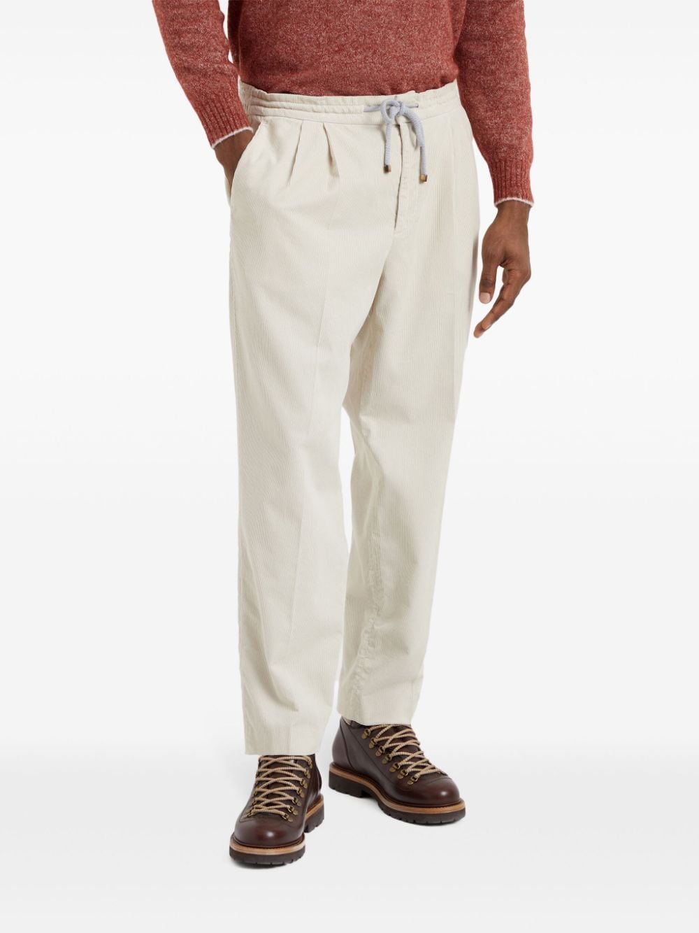 Shop Brunello Cucinelli Pleat-detailing Cotton Trousers In Neutrals