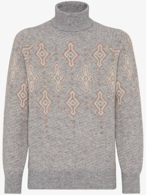 Brunello Cucinelli patterned-intarsia roll-neck jumper