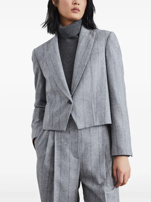 Brunello Cucinelli Striped Cropped Blazer | Grey | FARFETCH