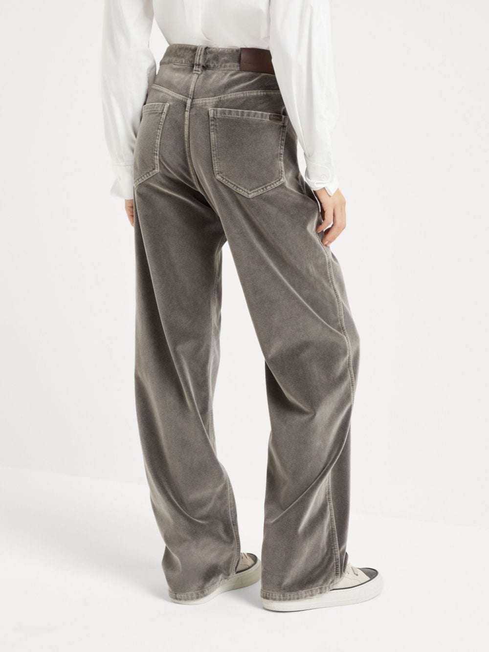 Shop Brunello Cucinelli Logo-patch Flared Trousers In Grey