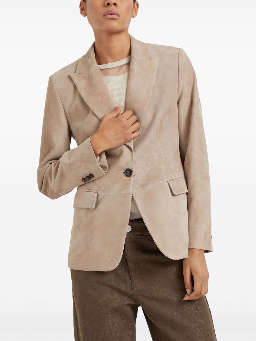 Shop online for deals Brunello Cucinelli single-breasted suede blazer Women