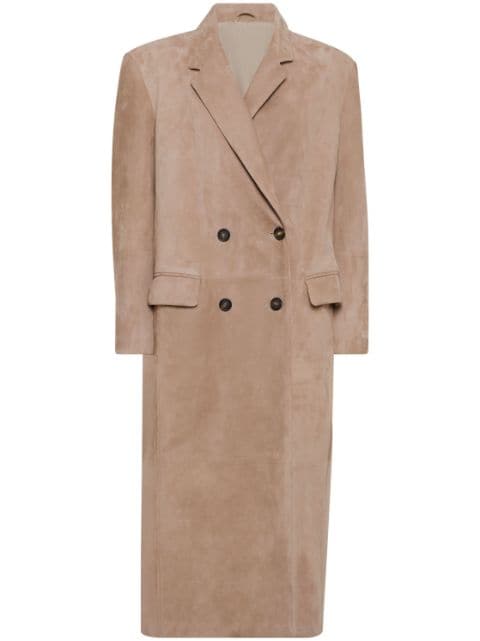 Brunello Cucinelli double-breasted suede coat