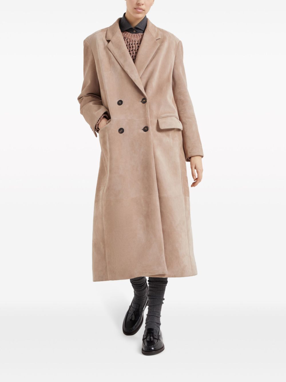 Brunello Cucinelli double-breasted suede coat Women