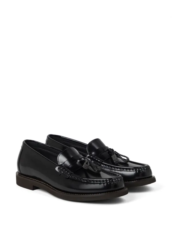 Brunello Cucinelli Monili-tassel Polished Leather Loafers | Black