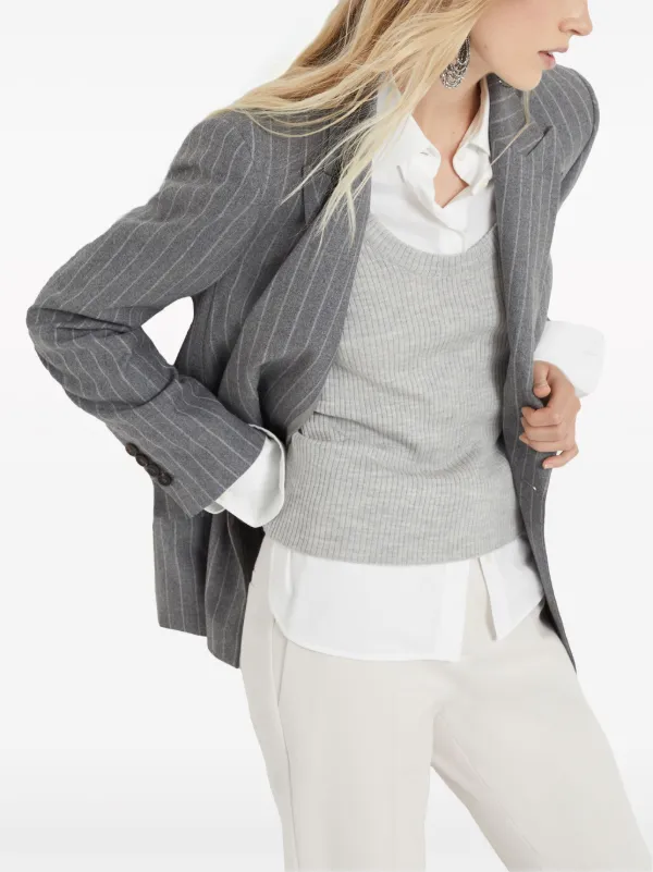 Brunello Cucinelli Pinstripe double-breasted Blazer | Grey