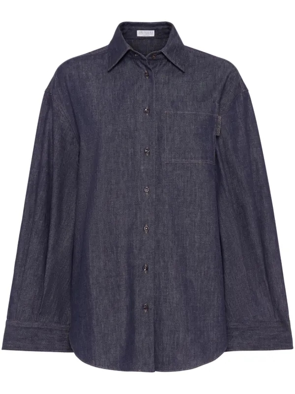 Brunello Cucinelli ポインテッドカラー デニムシャツ | ブルー 