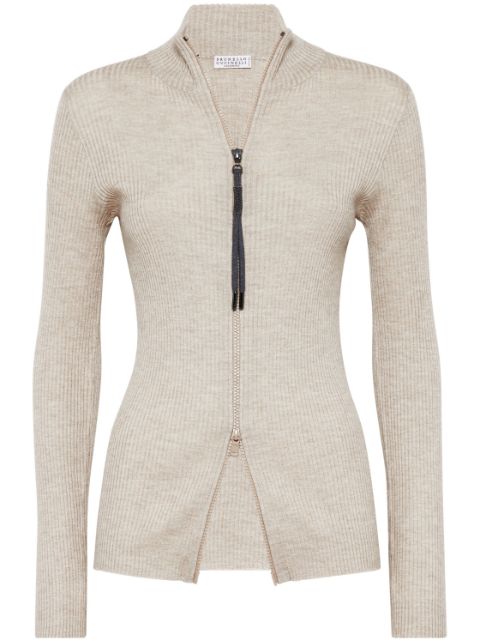 Brunello Cucinelli cashmere-blend zip-front top