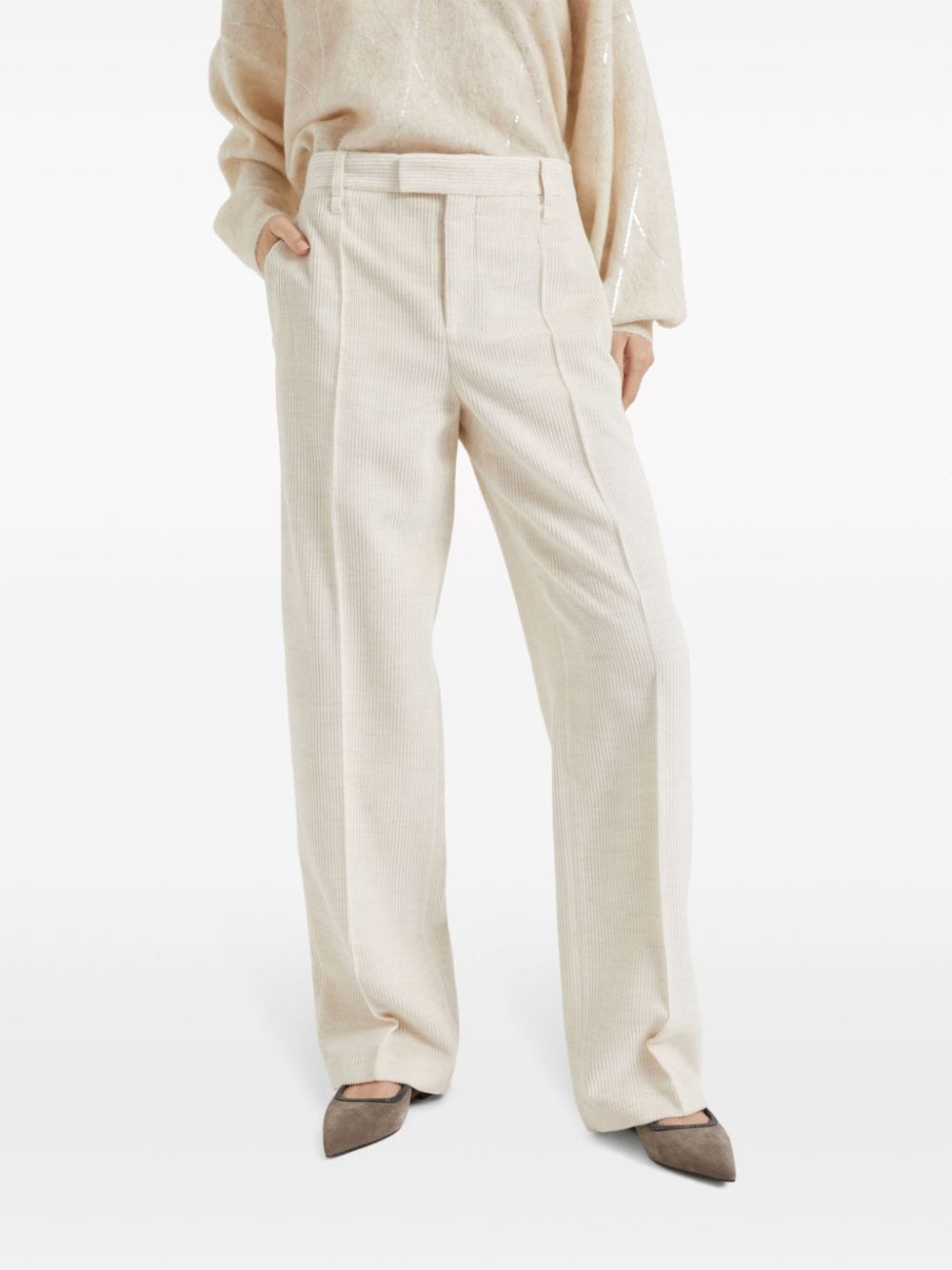 Shop Brunello Cucinelli Straight-leg Corduroy Trousers In White