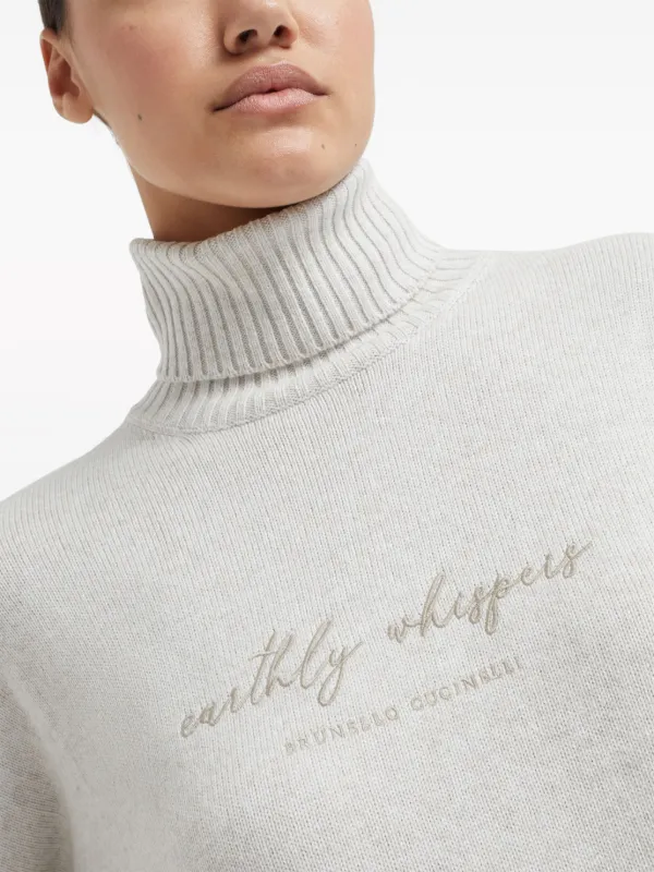 Brunello Cucinelli Embroidered roll-neck Jumper | White | FARFETCH