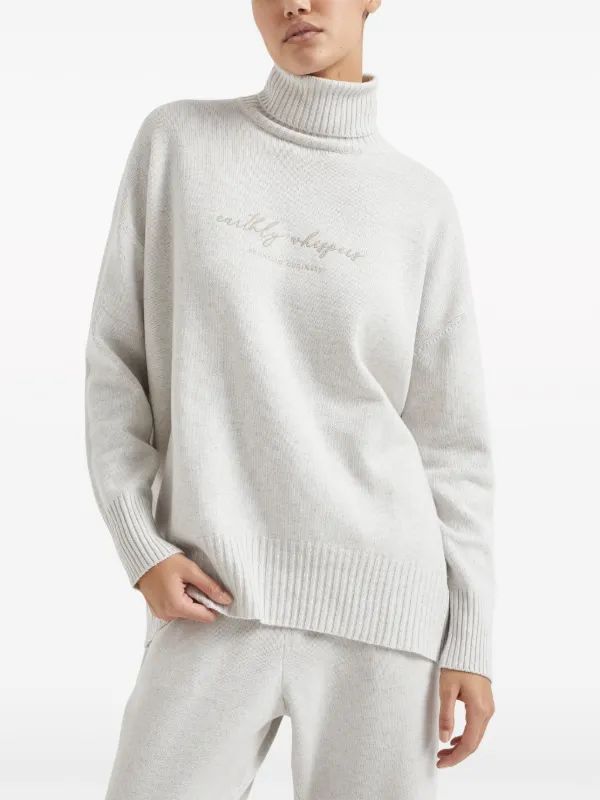 Brunello Cucinelli Embroidered roll-neck Jumper | White | FARFETCH