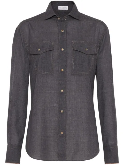 Brunello Cucinelli Monili-trim virgin wool shirt