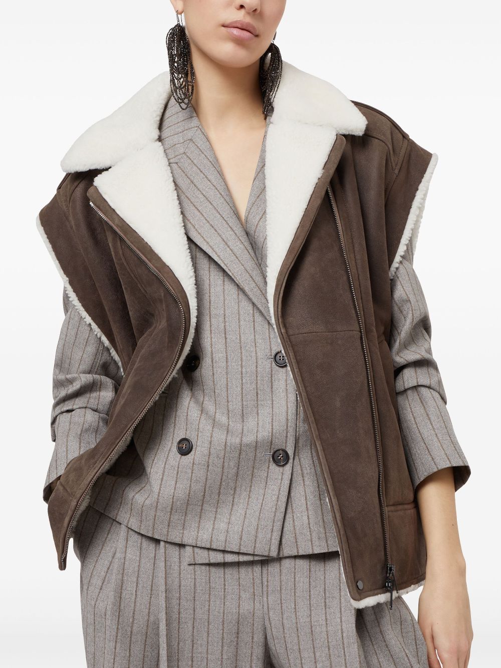 Shop for authentic Brunello Cucinelli zip-up shearling vest Women