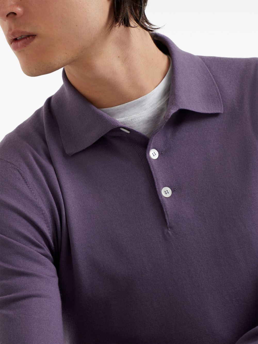 Shop Brunello Cucinelli Polo-collar Cotton Polo Shirt In Purple