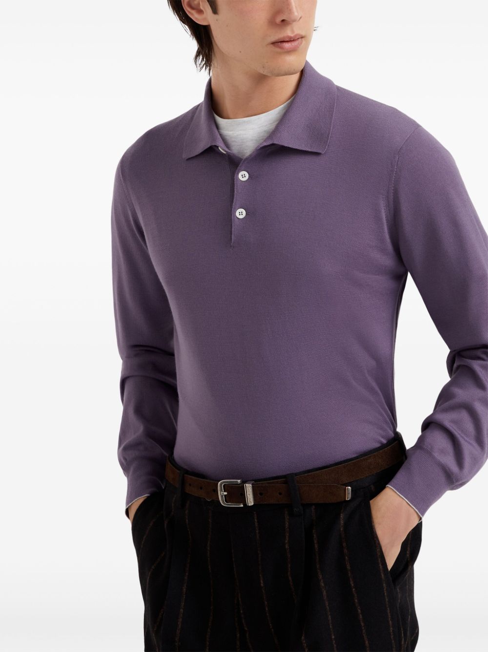 Shop Brunello Cucinelli Polo-collar Cotton Polo Shirt In Purple