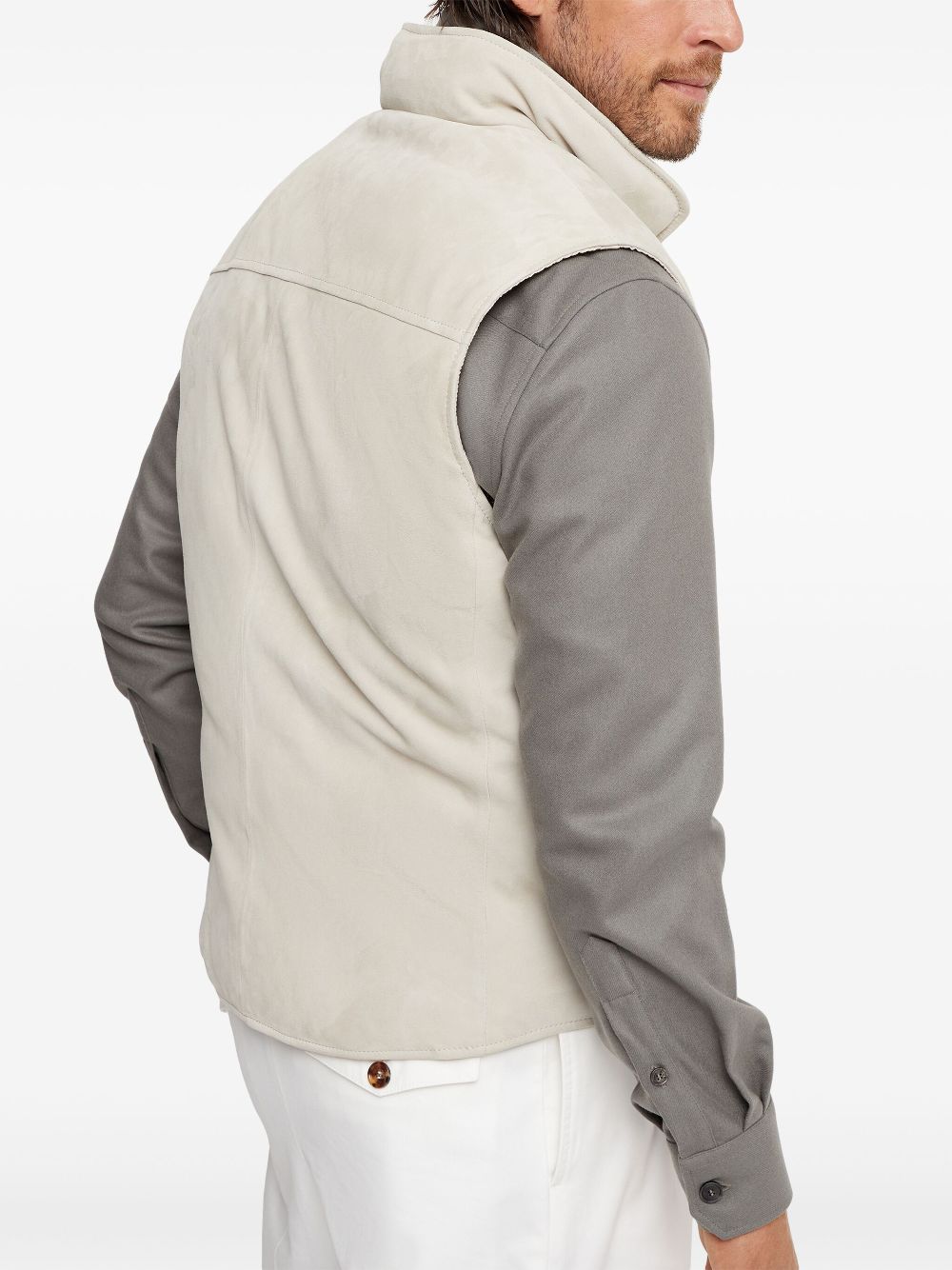 Shop Brunello Cucinelli Padded Leather Vest In Neutrals