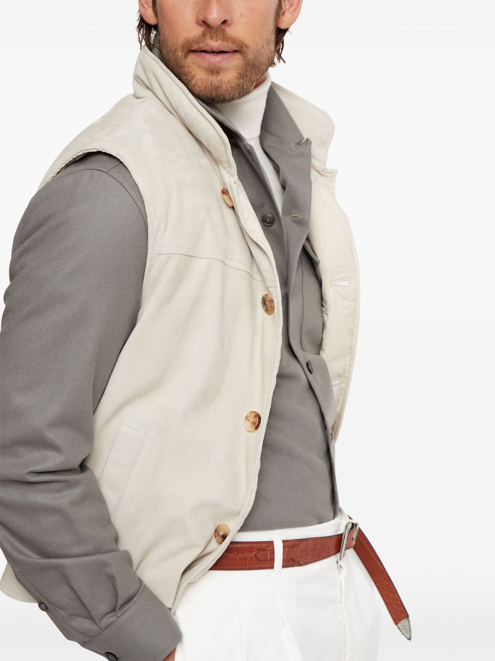 Shop Brunello Cucinelli Padded Leather Vest In Neutrals