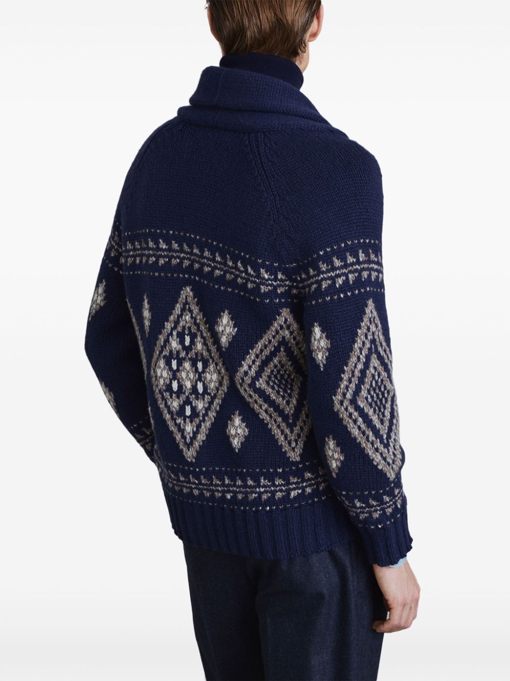 Shop Brunello Cucinelli Intarsia-knit Cashmere Cardigan In Blue