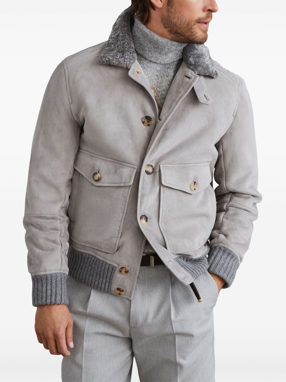 Brunello Cucinelli shearling-collar suede jacket Men