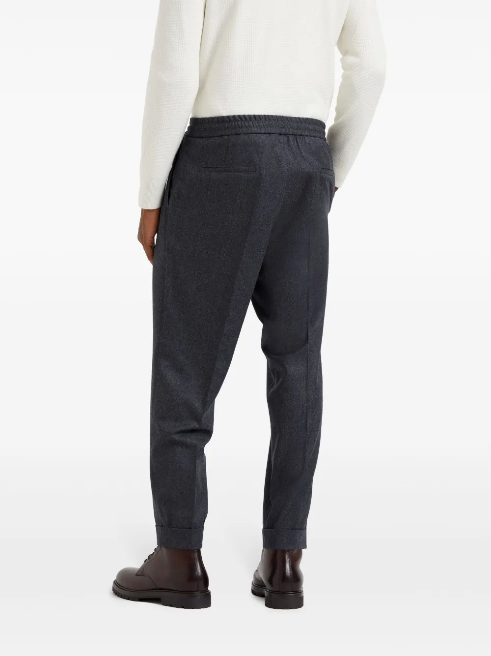 Brunello Cucinelli Wollen broek met toelopende pijpen en trekkoord Grijs