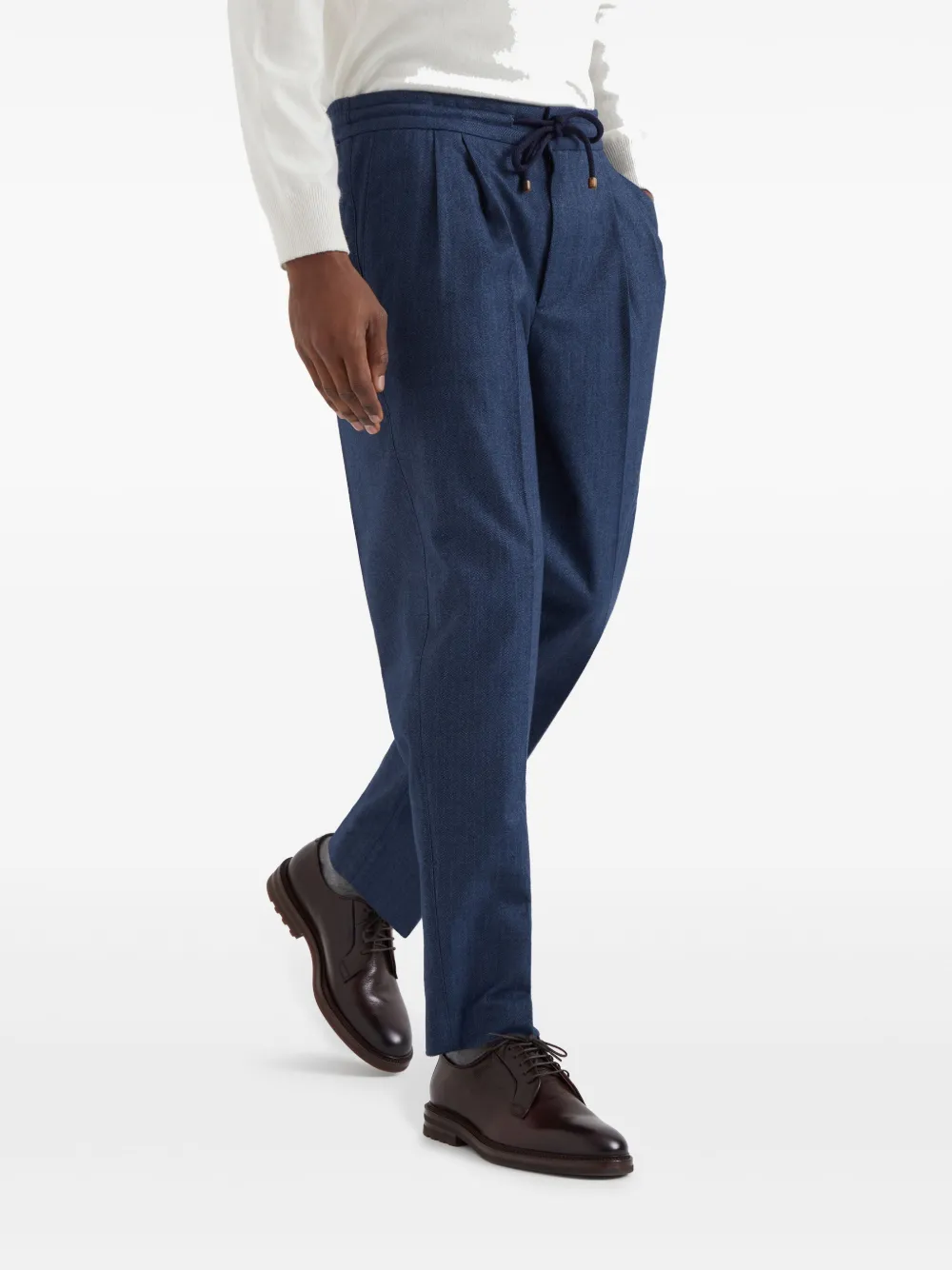 Brunello Cucinelli Katoenen broek met toelopende pijpen en trekkoord Blauw
