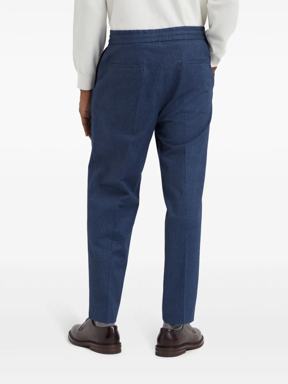 Brunello Cucinelli Katoenen broek met toelopende pijpen en trekkoord Blauw