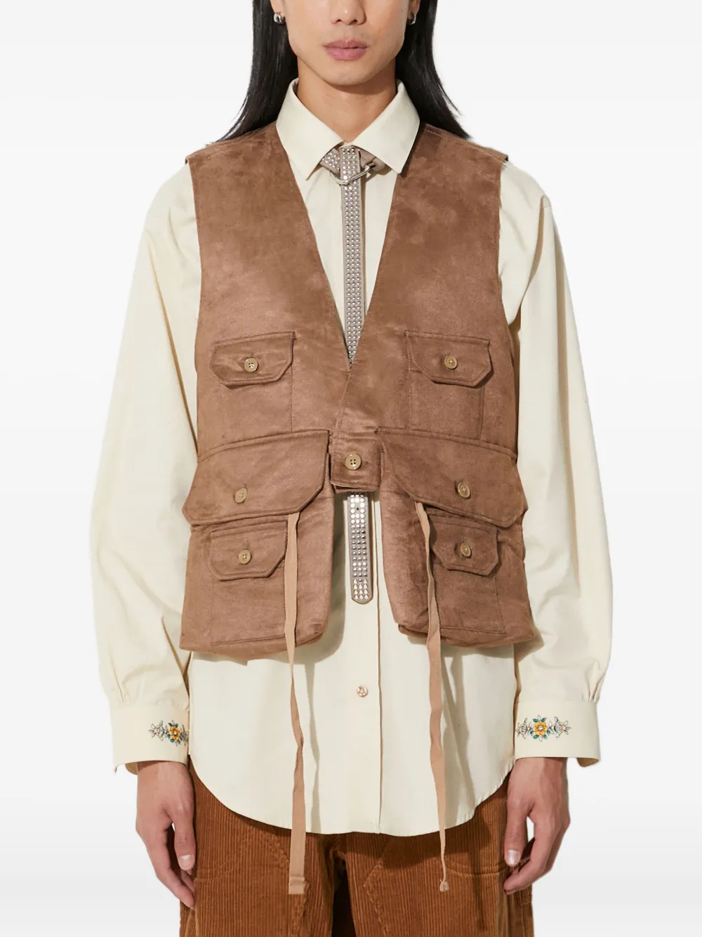 Engineered Garments buttoned multi-pocket gilet | Brown | Image 1