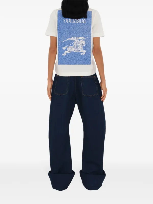 【関税・送料込】Burberry Equestrian Knight 長袖 Tシャツ Burberry Equestrian Knight-print Cotton T-shirt | Blue